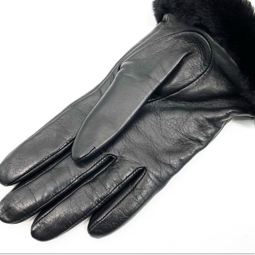 NEW UGG Womens Shorty-Cuff Leather Gloves Black SZ Small - Picture 6 of 6